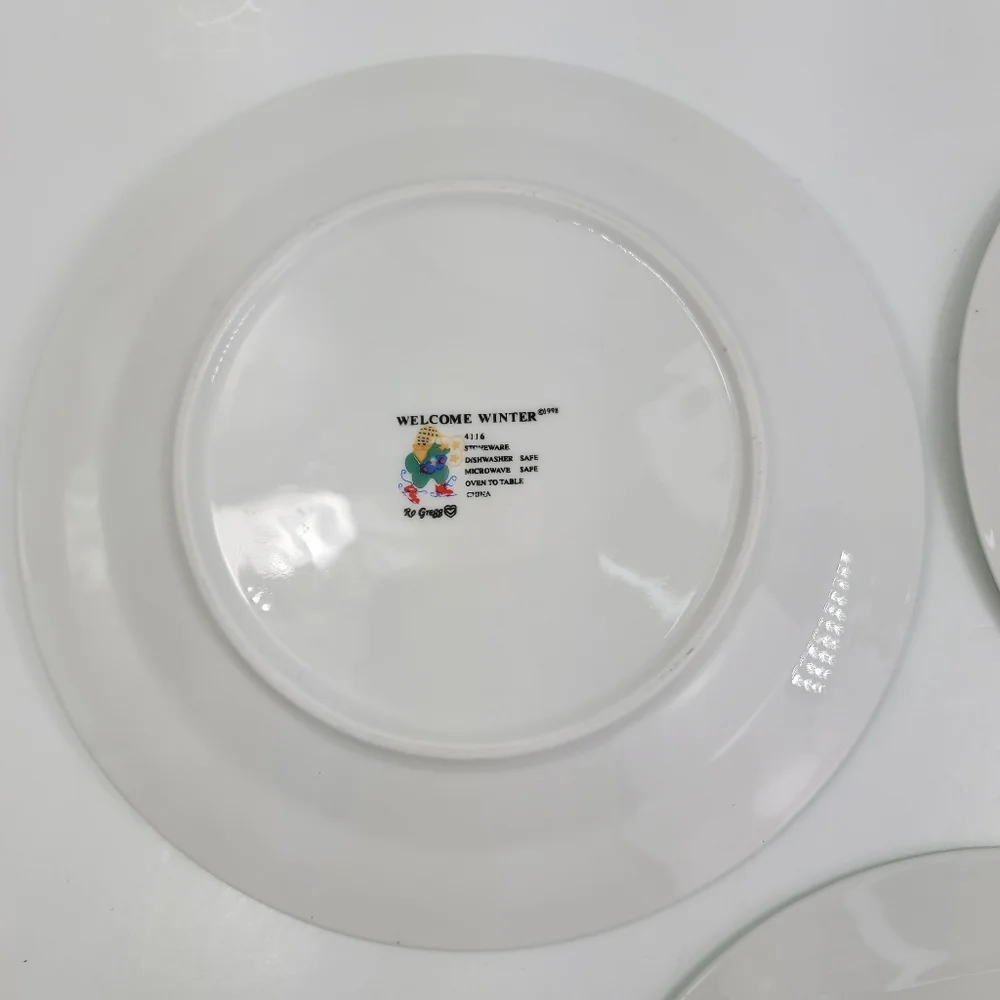 Ro Gregg 1998 Welcome Winter Stoneware Holiday Christmas Salad Dessert Plates 3